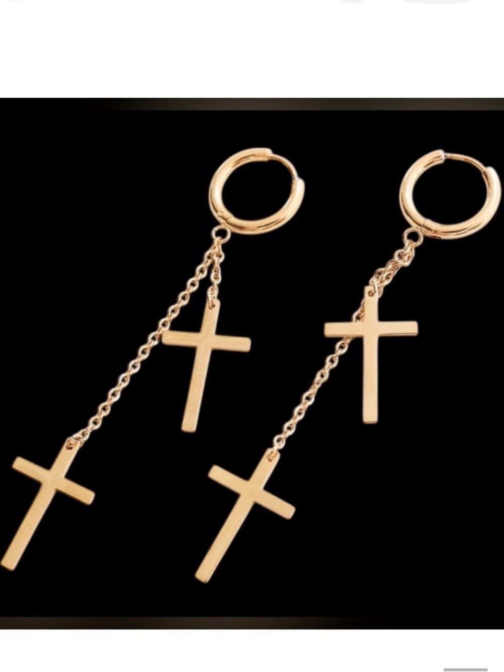 18K Gold Plated Cross Dangle Hoop Earrings New in Box
